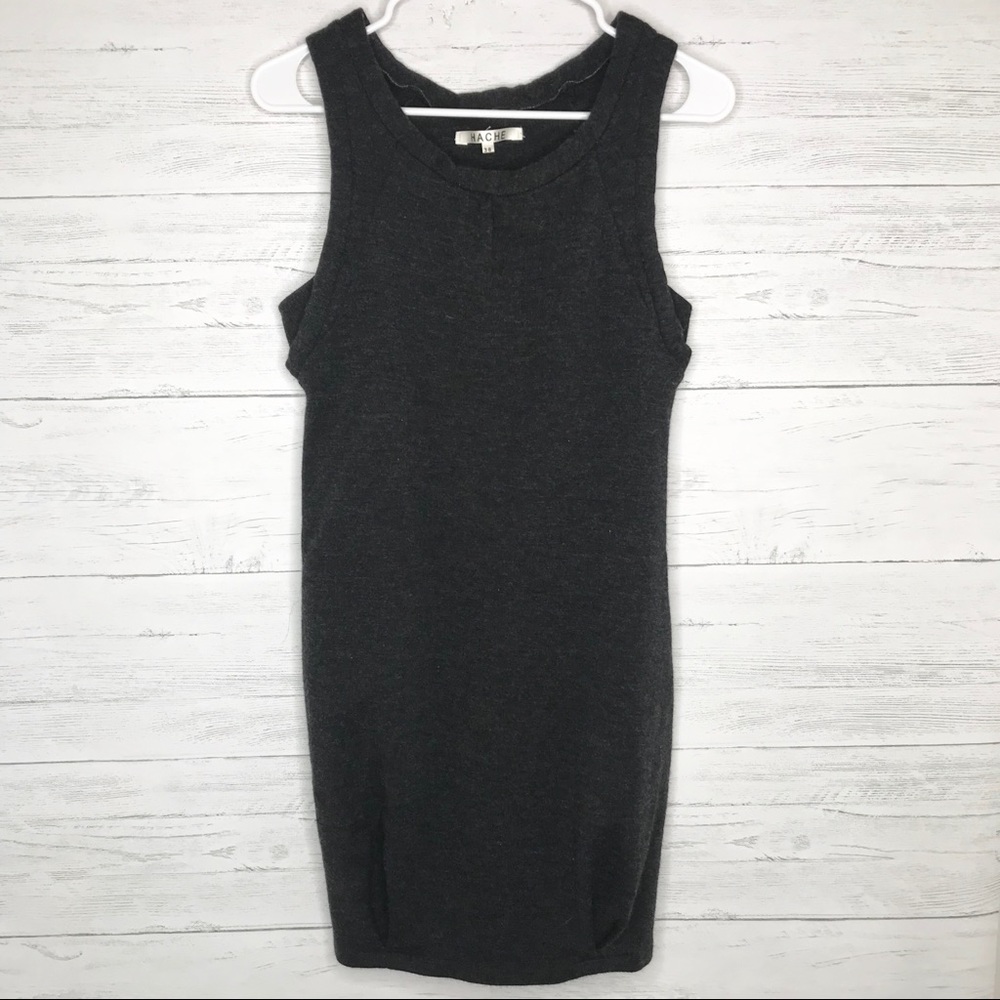 Hache Dark Gray Black Wool Pleat Sleeveless Dress